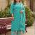 Plus Size Teal Printed Straight Kurta Trousers With Dupatta Set