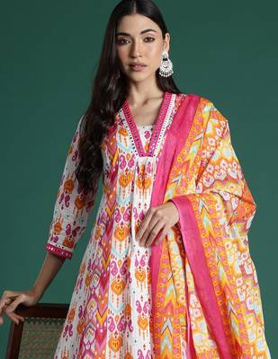 Ethnic Motifs Printed Mirror Work Pure Cotton Kurta with Trousers & With Dupatta 2