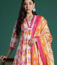 Ethnic Motifs Printed Mirror Work Pure Cotton Kurta with Trousers & With Dupatta