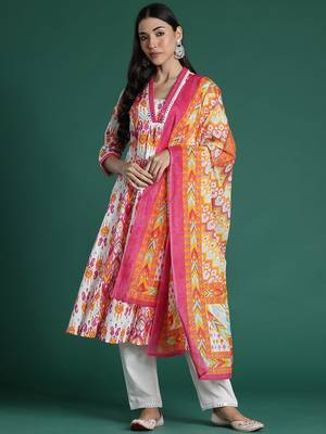 Ethnic Motifs Printed Mirror Work Pure Cotton Kurta with Trousers & With Dupatta 6