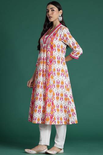 Ethnic Motifs Printed Mirror Work Pure Cotton Kurta with Trousers & With Dupatta