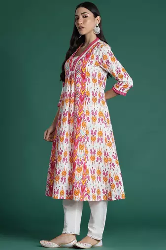 Ethnic Motifs Printed Mirror Work Pure Cotton Kurta with Trousers & With Dupatta