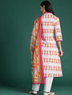 Ethnic Motifs Printed Mirror Work Pure Cotton Kurta with Trousers & With Dupatta 7