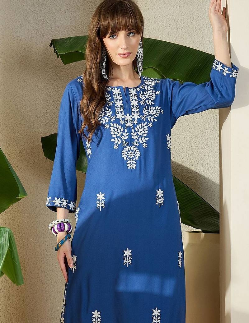 Floral Embroidered Straight Kurta with Trousers
