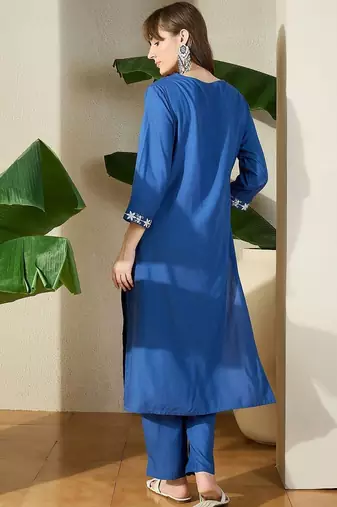 Floral Embroidered Straight Kurta with Trousers