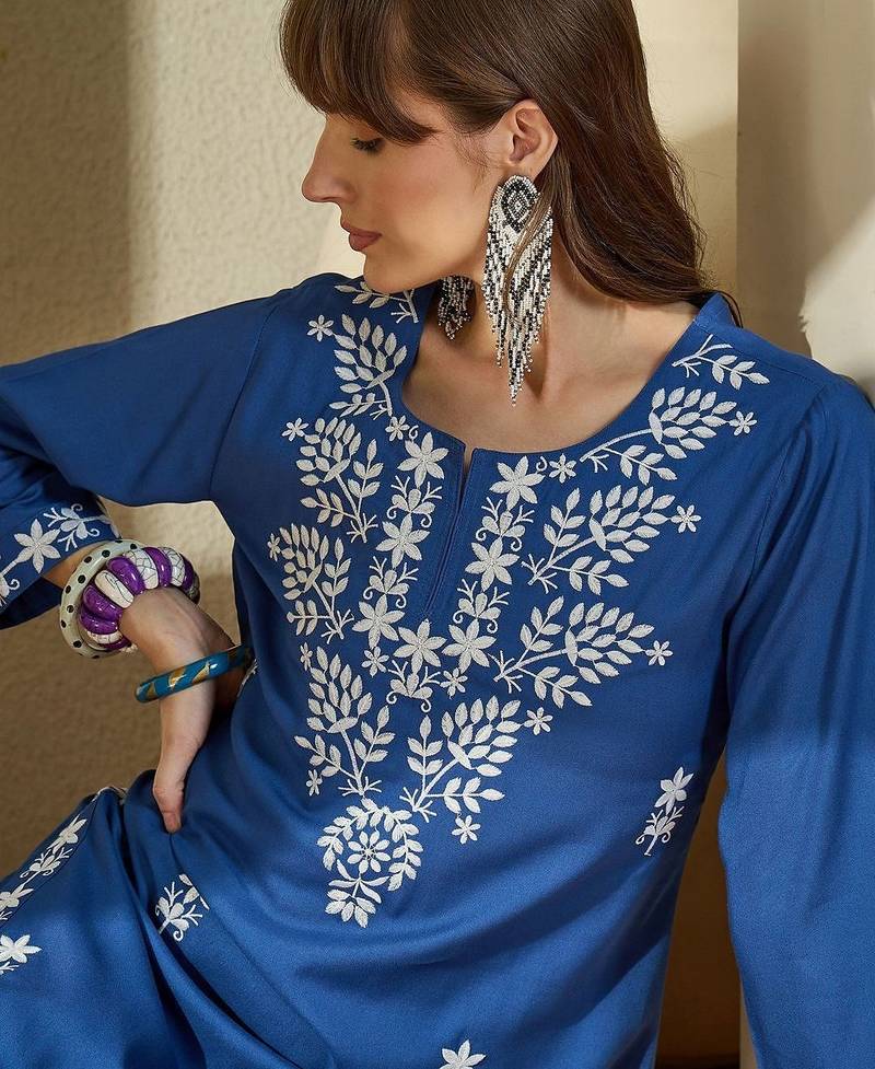 Floral Embroidered Straight Kurta with Trousers