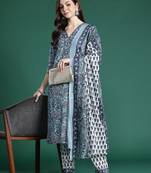 Floral Printed Regular Pure Cotton Kurta with Trousers & Dupatta