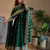 dark green color sequin embroidery silk blend gown set
