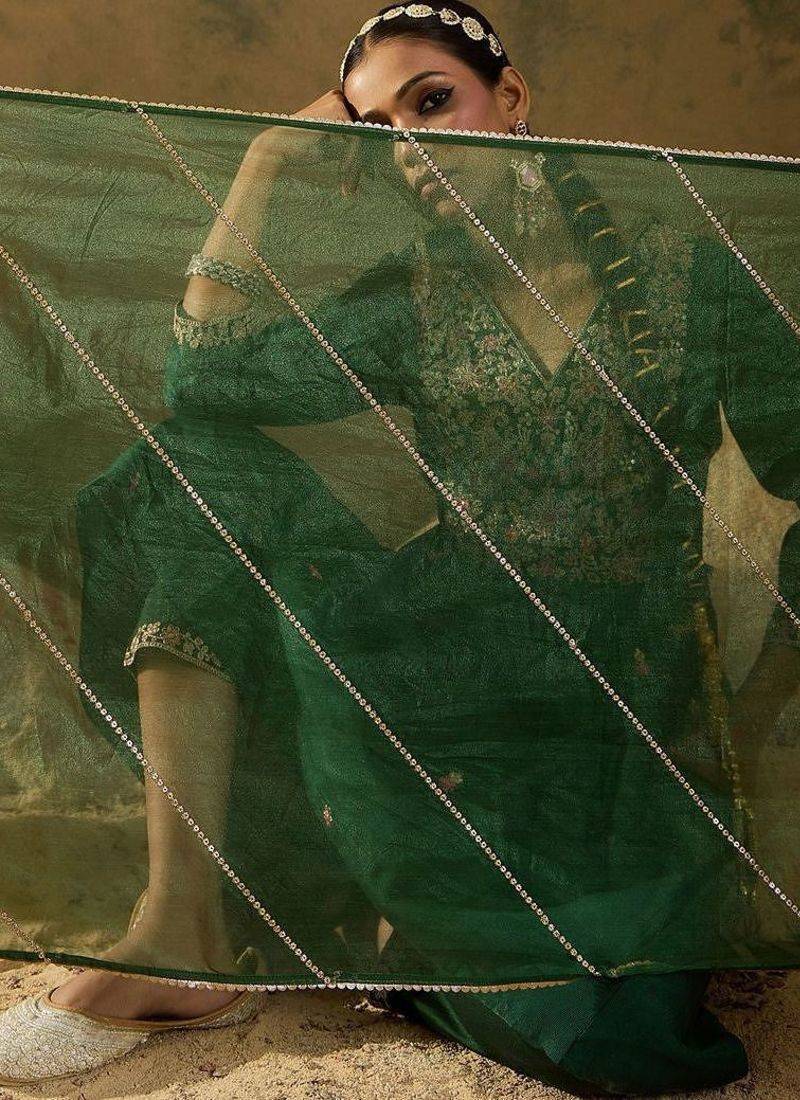 Embroidered Zari Work Regular Sleeves A-line Shape V-Neck Liva Kurta Set