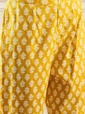 Floral Printed A-Line Mirror Work Pure Cotton Kurta with Trousers & Dupatta 3