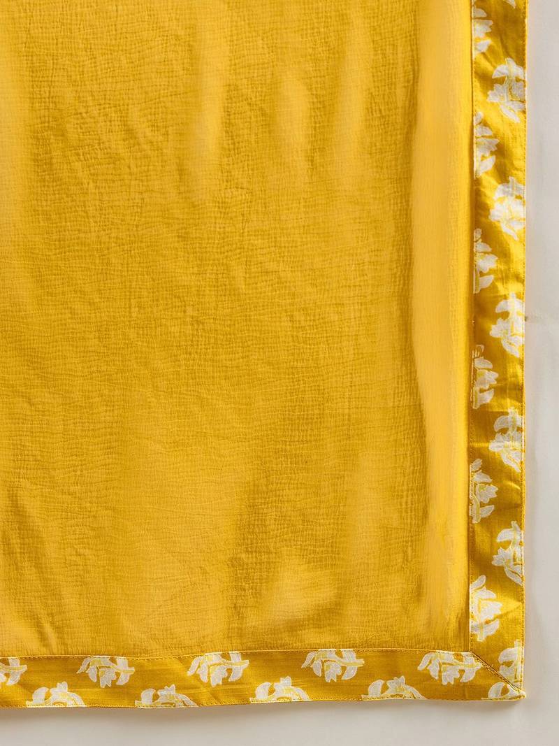 Floral Printed A-Line Mirror Work Pure Cotton Kurta with Trousers & Dupatta