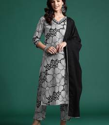 Women Printed Mirror Work Pure Cotton Kurta With Trousers & Dupatta