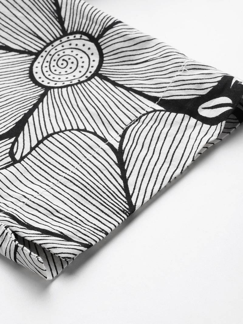 Women Printed Mirror Work Pure Cotton Kurta With Trousers & Dupatta