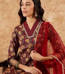 Floral Printed Straight Thread Work Kurta with Palazzos & Dupatta