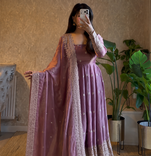 lavender color sequin embroidery silk blend gown set