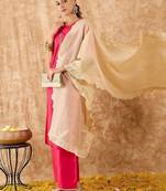 Ethnic Motifs Yoke Design Straight Thread Work Liva Kurta with Palazzos & Dupatta