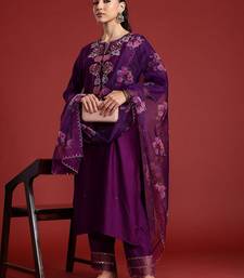 Floral Embroidered Sequinned Liva Kurta With Trousers & Dupatta