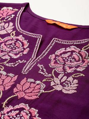 Floral Embroidered Sequinned Liva Kurta With Trousers & Dupatta 2