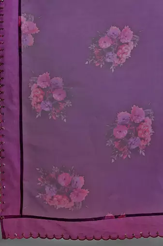 Floral Embroidered Sequinned Liva Kurta With Trousers & Dupatta