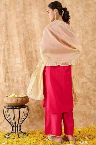 Ethnic Motifs Yoke Design Straight Thread Work Liva Kurta with Palazzos & Dupatta