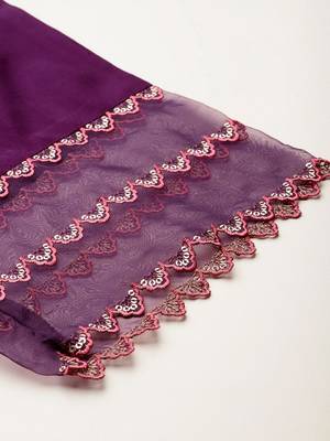 Floral Embroidered Sequinned Liva Kurta With Trousers & Dupatta 9