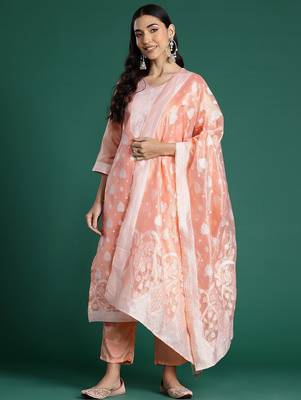 Woven Design Kurta With Trousers & Dupatta 1