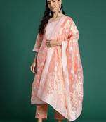 Woven Design Kurta With Trousers & Dupatta