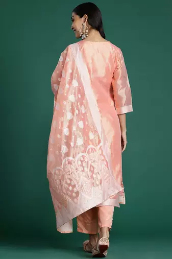 Woven Design Kurta With Trousers & Dupatta