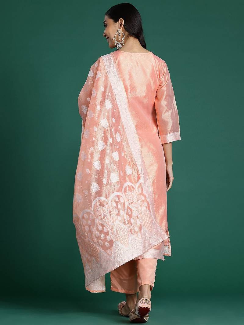 Woven Design Kurta With Trousers & Dupatta