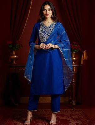 Yoke Design Zardozi Kurta With Trousers & Dupatta 1