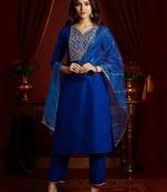 Yoke Design Zardozi Kurta With Trousers & Dupatta