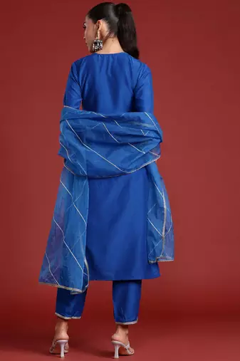 Yoke Design Zardozi Kurta With Trousers & Dupatta