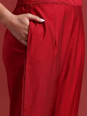 Ethnic Motifs Yoke Design Zari Panelled Liva Kurta With Trousers & Dupatta 3