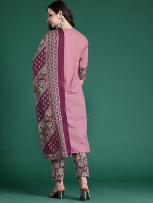 Floral Print Pure Cotton Kurta with Trousers & Dupatta 7
