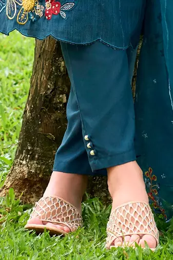 Floral Embroidered Straight Kurta With Trousers & Dupatta