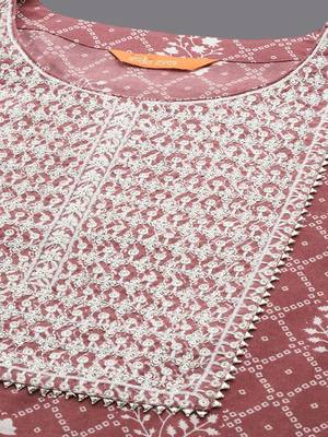 Floral Printed Round Neck Three-Quarter Sleeves Pure Cotton Kurta Set 2