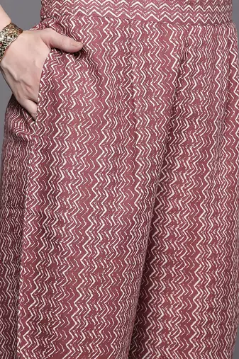 Floral Printed Round Neck Three-Quarter Sleeves Pure Cotton Kurta Set