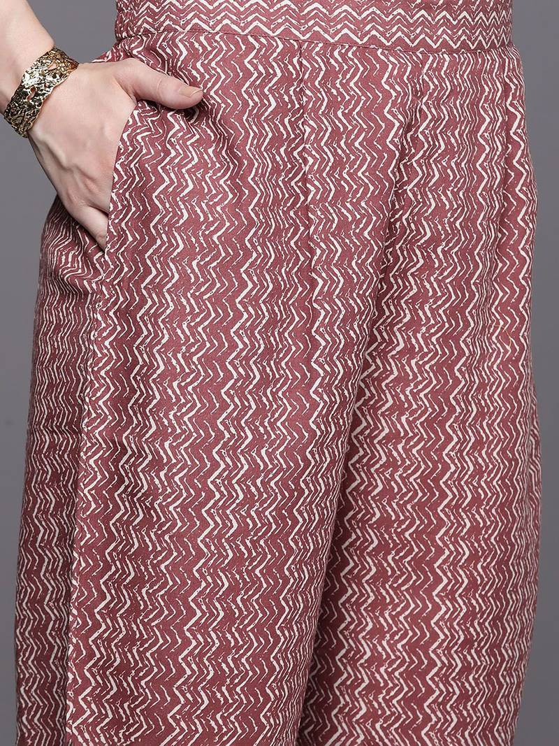 Floral Printed Round Neck Three-Quarter Sleeves Pure Cotton Kurta Set