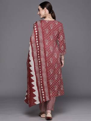 Floral Printed Round Neck Three-Quarter Sleeves Pure Cotton Kurta Set 6