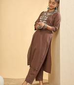 Women Ethnic Motifs Embroidered Regular Thread Work Pure Cotton Kurta with Trousers