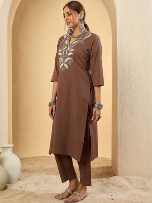Women Ethnic Motifs Embroidered Regular Thread Work Pure Cotton Kurta with Trousers 3