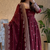 maroon color sequin embroidery silk blend gown set