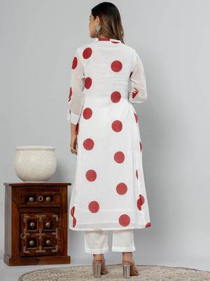 Women Printed Panelled Sequinned Pure Cotton Kurta Trousers & Dupatta 4