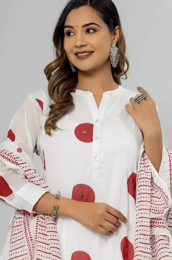 Women Printed Panelled Sequinned Pure Cotton Kurta Trousers & Dupatta