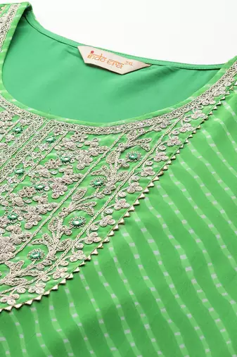 Plus Size Printed Mirror Work Kurta with Palazzos & Dupatta