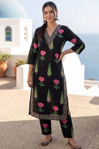 Women Floral Printed Regular Pure Cotton Kurta with Palazzos