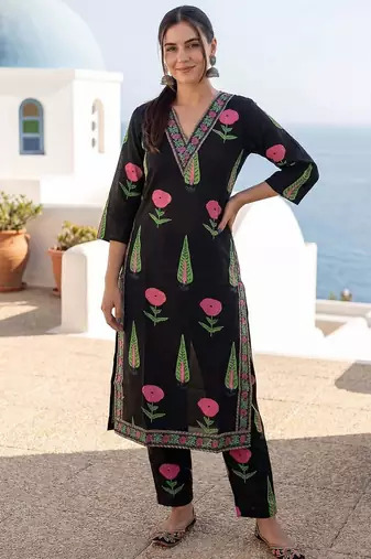 Women Floral Printed Regular Pure Cotton Kurta with Palazzos