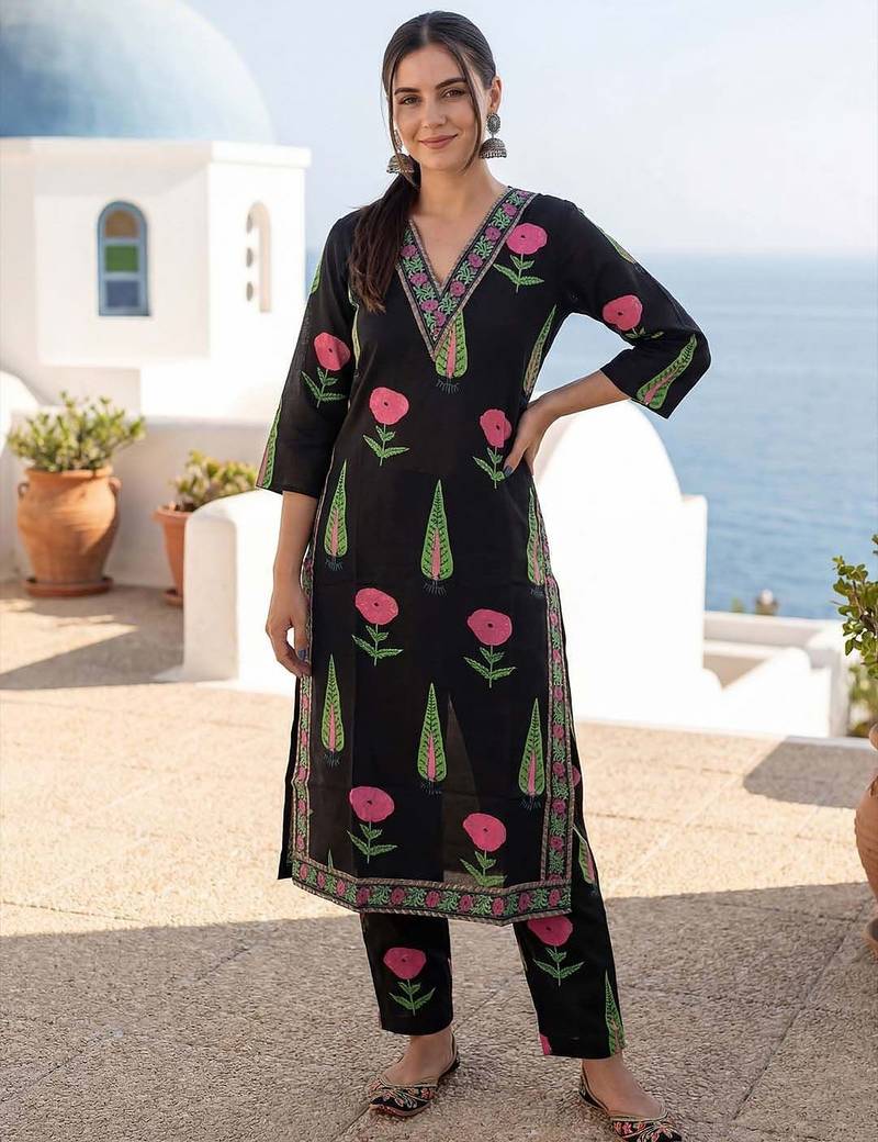 Women Floral Printed Regular Pure Cotton Kurta with Palazzos
