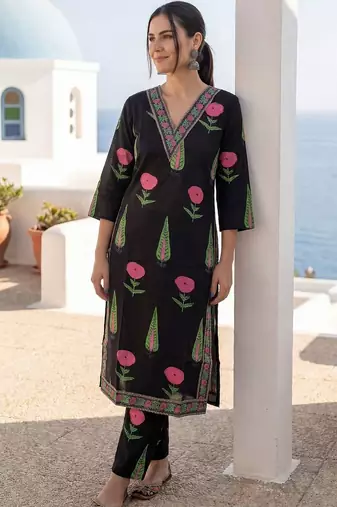 Women Floral Printed Regular Pure Cotton Kurta with Palazzos