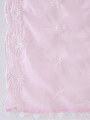 V Neck Floral Embroidered Pure Cotton Kurta with Trouser & Dupatta 4